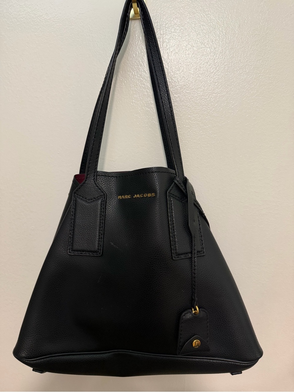 Marc Jacobs Black Pebbled Leather Tote with Gold Logo